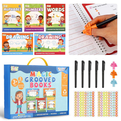 Magic Grooved Handwriting Practice Book for Kids 3-8 | Reusable Tracing Workbook with Auto-Fading Ink