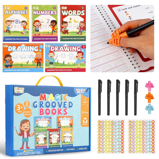 Magic Grooved Handwriting Practice Book for Kids 3-8 | Reusable Tracing Workbook with Auto-Fading Ink