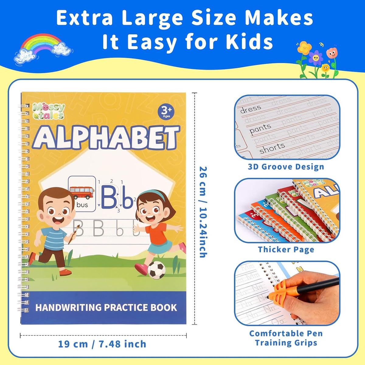 Magic Grooved Handwriting Practice Book for Kids 3-8 | Reusable Tracing Workbook with Auto-Fading Ink