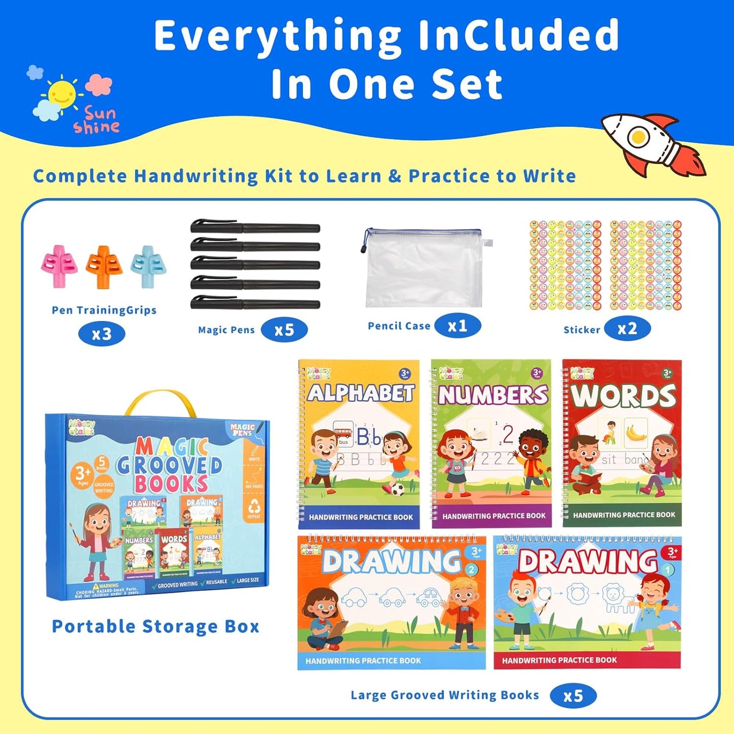 Magic Grooved Handwriting Practice Book for Kids 3-8 | Reusable Tracing Workbook with Auto-Fading Ink